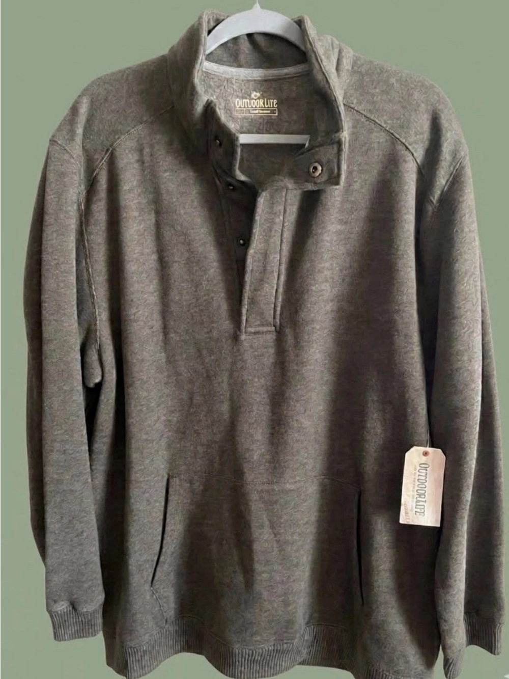 New Outdoor Life Men's Olive Green 1/4 Snap-Front Pullover w/ front pocket